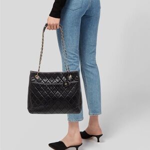 RARE Vintage 1980's Black Lamb Leather Chanel Shoulder Bag With Chain Handle